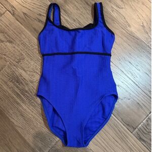 Vintage Anne Klein‎ Blue One Piece Swimsuit Textured Size 10 USA Made